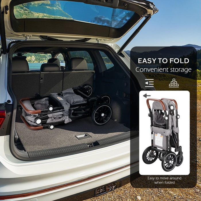 Folding Wagon Stroller for 2 Kids, Adjustable Handle, All-Terrain Shock-Absorbing Wheel, Detachable Tray, Diaper Bag