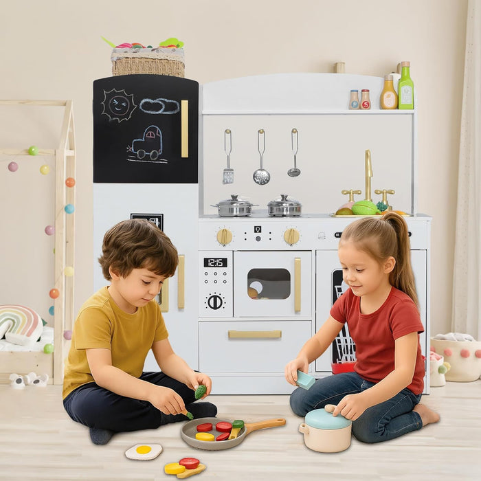 Wooden Play Kitchen Set with Cookware for Kids