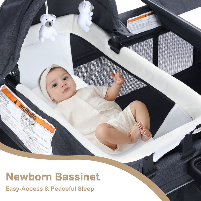 Kinder King 4-in-1 Convertible Baby Playard with Bassinet, Diaper Changer, Cradle&Bedside Sleeper, Breathable Mesh, Storage Organizer&Lockable Wheels