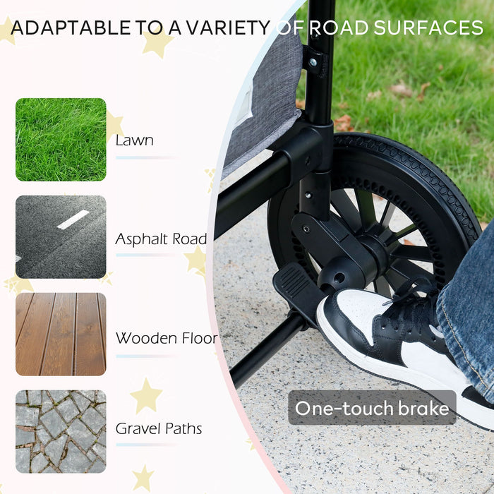 Folding Wagon Stroller for 2 Kids, Adjustable Handle, All-Terrain Shock-Absorbing Wheel, Detachable Tray, Diaper Bag