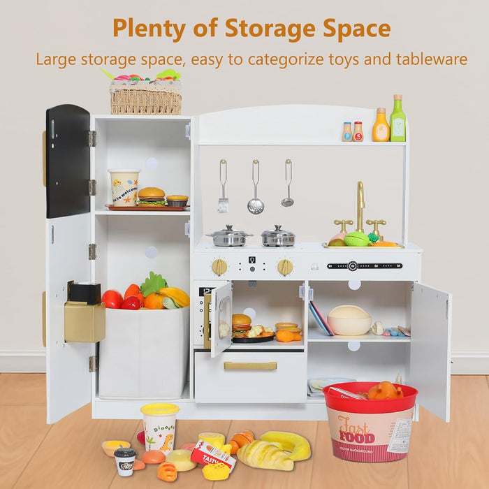 Wooden Play Kitchen Set with Cookware for Kids