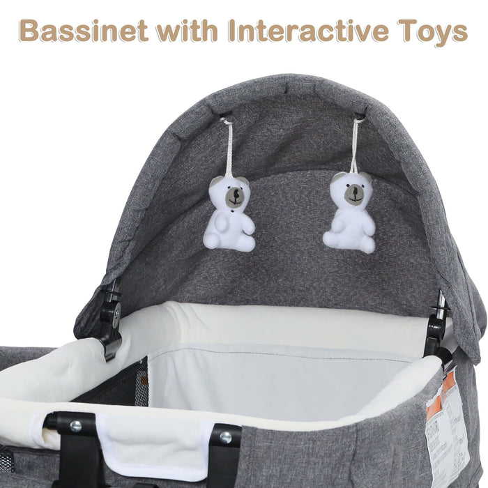 Kinder King 4-in-1 Convertible Baby Playard with Bassinet, Diaper Changer, Cradle&Bedside Sleeper, Breathable Mesh, Storage Organizer&Lockable Wheels