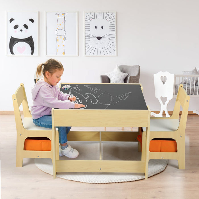 3 in 1 Kids Wood Table & 2 Chairs Set