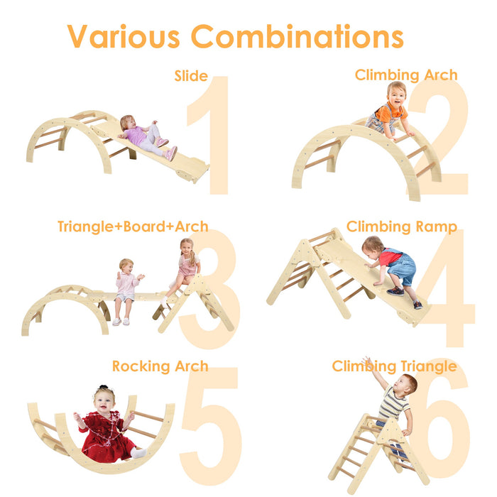 6-in-1 Kids Wooden Climbing Ladder with Adjustable Ramp & Slide