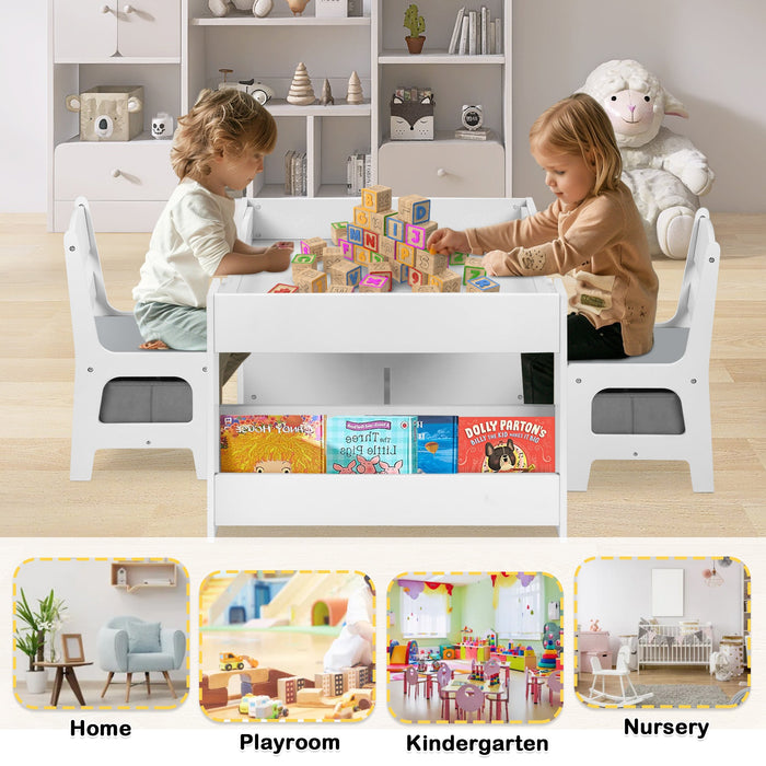 4 in 1 Kids Wood Table & 2 Chairs Set